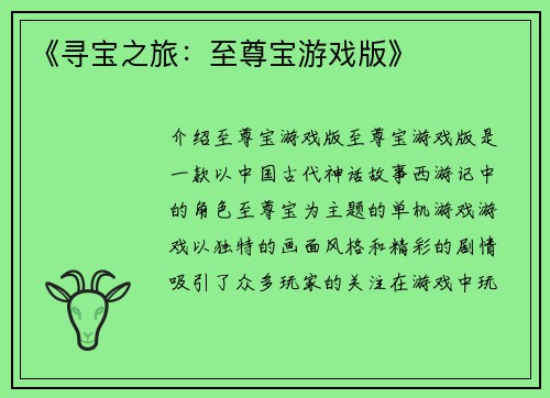 《寻宝之旅：至尊宝游戏版》